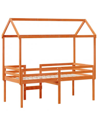 Letto a Soppalco con Tetto Marrone Cera 90x200 cm Legno di Pino