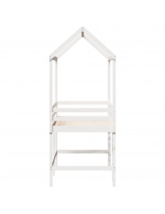 Letto Soppalco con Scala e Tetto Bianco 90x190 cm Massello Pino 2