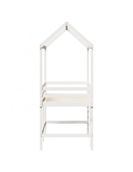 Letto Soppalco con Scala e Tetto Bianco 90x190 cm Massello Pino