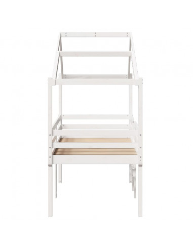 Letto a Soppalco con Tetto Bianco 90x190 cm in Legno di Pino