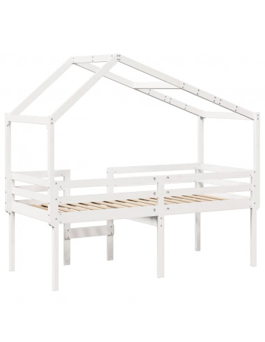 Letto a Soppalco con Tetto Bianco 90x190 cm in Legno di Pino