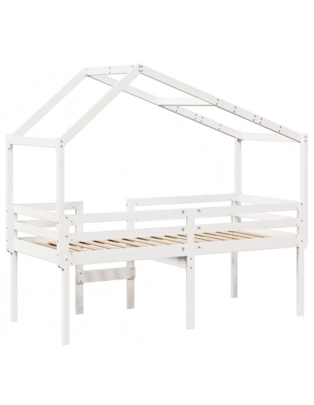 Letto a Soppalco con Tetto Bianco 90x190 cm in Legno di Pino