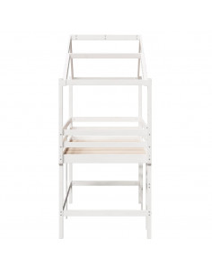 Letto Soppalco con Scala e Tetto Bianco 80x200 cm Massello Pino 2