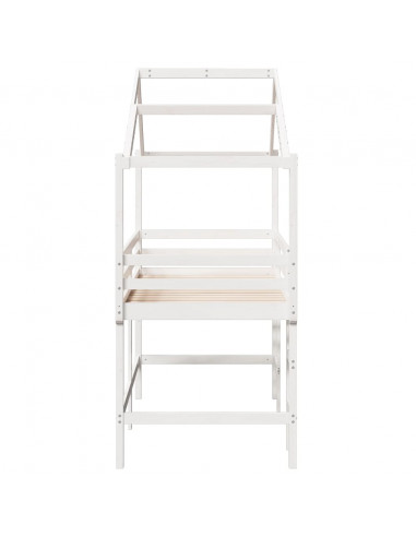 Letto Soppalco con Scala e Tetto Bianco 80x200 cm Massello Pino