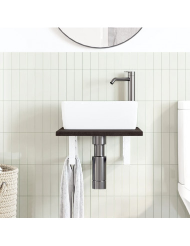 Ripiano a Parete per Lavabo in Acciaio e Massello di Rovere