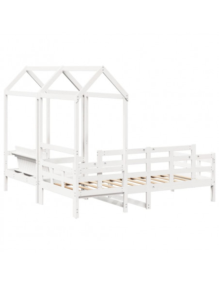 Set Dormeuse e Panca con Tetto Bianco 80x200cm Massello Pino