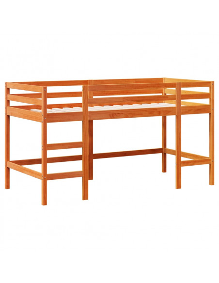 Letto Soppalco con Scala Bambini Marrone 90x190cm Massello Pino