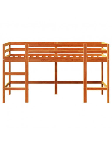 Letto Soppalco con Scala Bambini Marrone 90x190cm Massello Pino