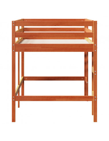 Letto Soppalco con Scala Bambini Marrone 90x190cm Massello Pino