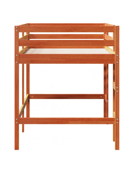 Letto Soppalco con Scala Bambini Marrone 90x190cm Massello Pino