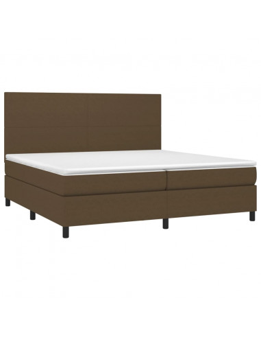 Letto a Molle Materasso e LED Marronescuro 200x200cm in Tessuto