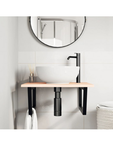 Ripiano a Parete per Lavabo in Acciaio e Massello di Rovere