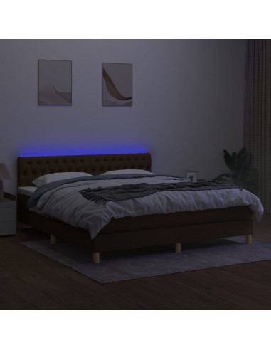Letto a Molle Materasso e LED MarroneScuro 180x200cm in Tessuto