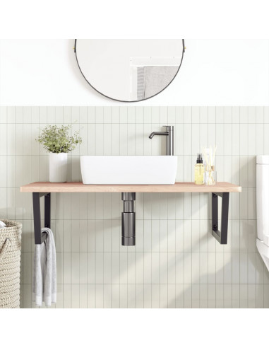 Ripiano a Parete per Lavabo in Acciaio e Massello di Rovere