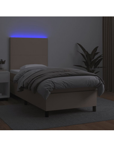 Giroletto Molle Materasso e LED Cappuccino 90x190 cm Similpelle