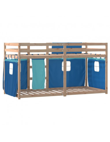 Letto a Castello con Tende Blu 90x190 cm Massello Pino