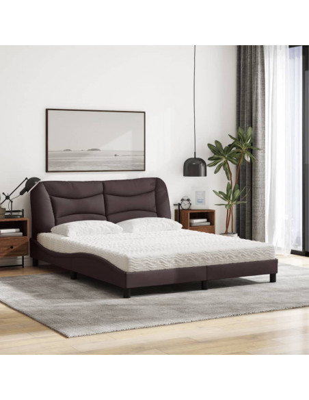 Letto con Materasso Marrone Scuro 160x200cm Tessuto