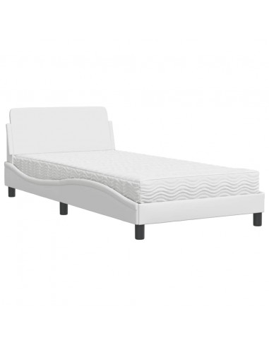 Letto con Materasso Bianco 100x200 cm in Similpelle