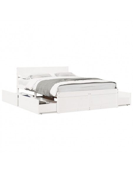 Giroletto con Cassetti Bianco 140x190 cm Legno Massello di Pino