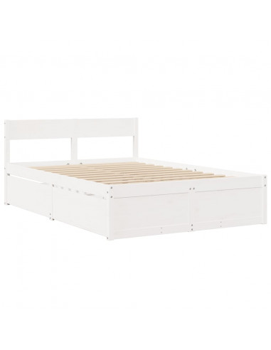 Giroletto con Cassetti Bianco 140x190 cm Legno Massello di Pino