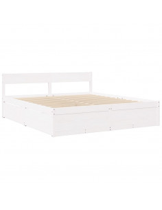 Letto Cassetti e Materasso Bianco 180x200cm Legno Massello Pino 2
