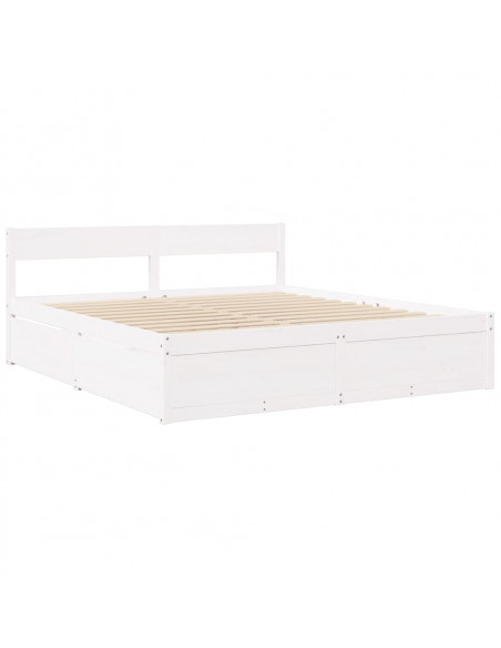 Letto Cassetti e Materasso Bianco 180x200cm Legno Massello Pino