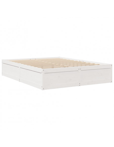 Letto con Materasso Bianco 160x200 cm in Legno Massello di Pino