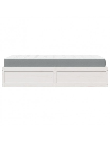 Letto con Materasso Bianco 100x200 cm in Legno Massello di Pino