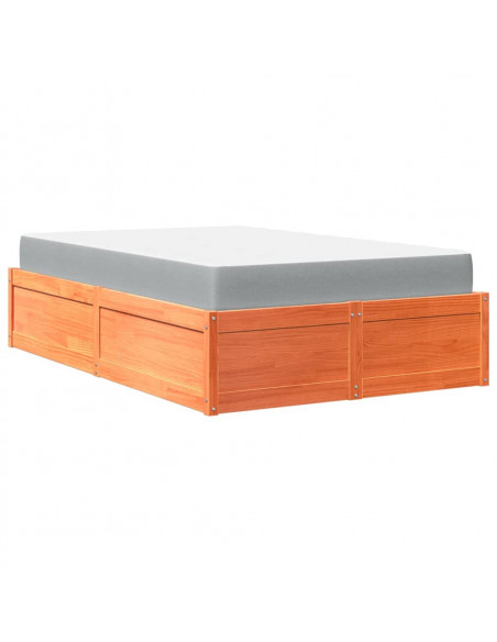 Letto con Materasso Marrone Cera 140x190cm Legno Massello Pino