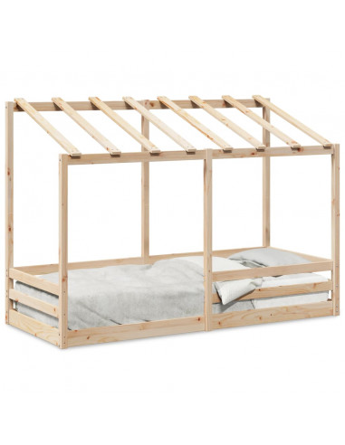 Letto per Bambini con Tetto 75x190 cm in Legno Massello di Pino