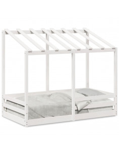 Letto per Bambini con Tetto Bianco 70x140cm Legno Massello Pino 2