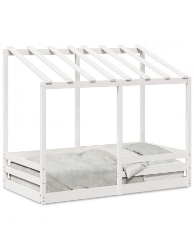 Letto per Bambini con Tetto Bianco 70x140cm Legno Massello Pino