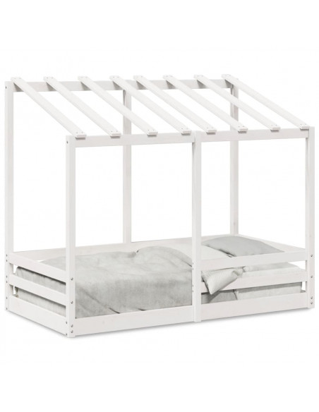 Letto per Bambini con Tetto Bianco 70x140cm Legno Massello Pino