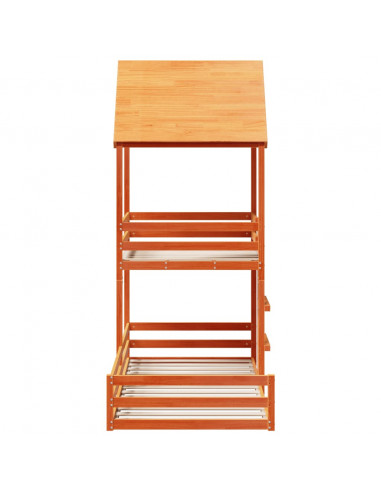 Letto a Castello con Tetto Cera 80x200 cm Legno Massello Pino