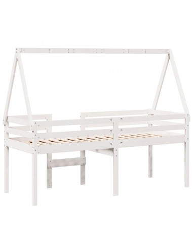 Letto a Soppalco con Tetto Bianco 75x190 cm in Legno di Pino
