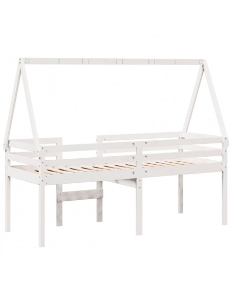 Letto a Soppalco con Tetto Bianco 75x190 cm in Legno di Pino