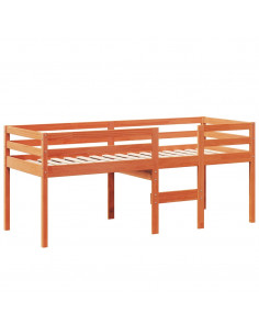 Letto a Soppalco con Tetto Cera 90x190cm Legno Massello di Pino 2