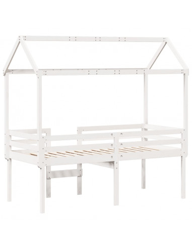 Letto a Soppalco con Tetto Bianco 75x190 cm in Legno di Pino