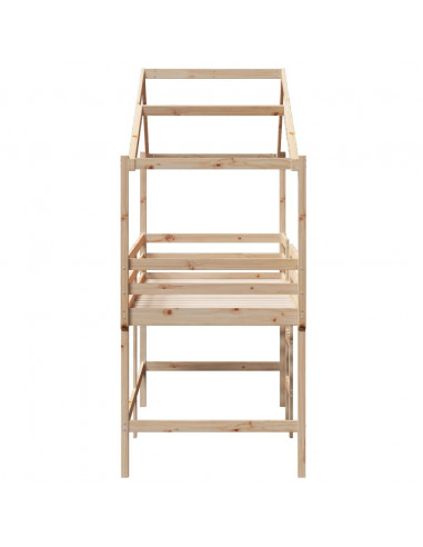 Letto Soppalco con Scala e Tetto 80x200 cm Legno Massello Pino