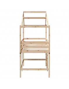 Letto Soppalco con Scala e Tetto 90x200 cm Legno Massello Pino 2