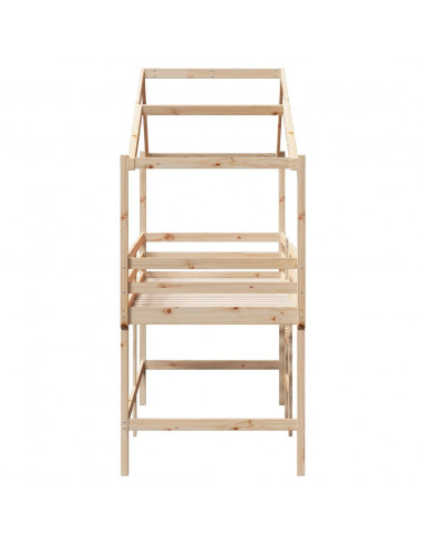 Letto Soppalco con Scala e Tetto 90x200 cm Legno Massello Pino