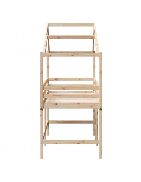 Letto Soppalco con Scala e Tetto 90x200 cm Legno Massello Pino