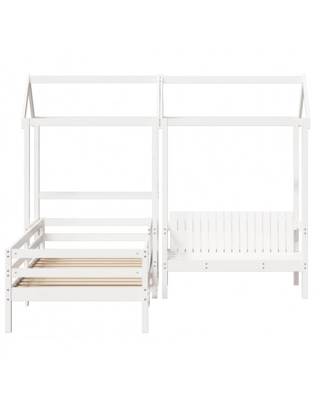 Giroletto con Panca e Tetto Bianco 90x200 cm in Legno di Pino
