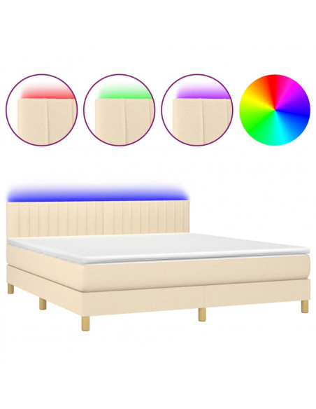 Letto a Molle con Materasso e LED Crema 180x200 cm in Tessuto