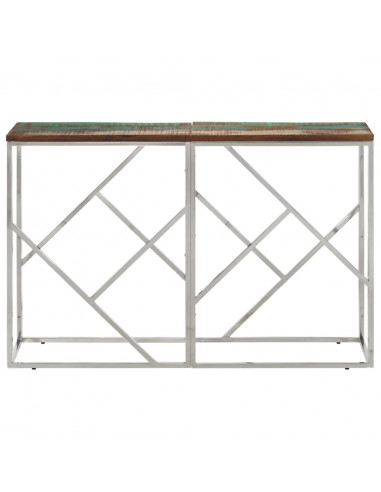 Tavolino Salotto Argento in Acciaio Inox e Legno di Recupero