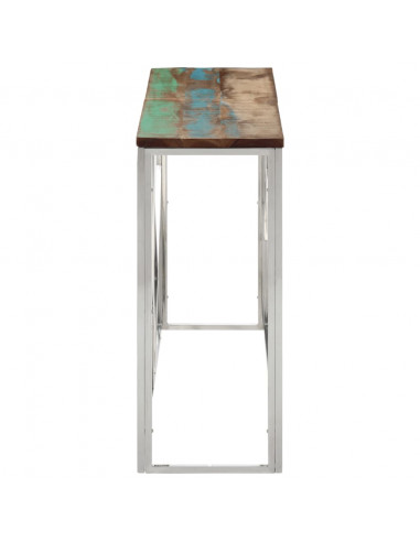 Tavolino Salotto Argento in Acciaio Inox e Legno di Recupero