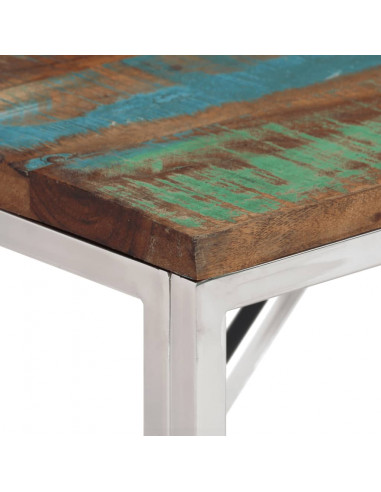 Tavolino Salotto Argento in Acciaio Inox e Legno di Recupero