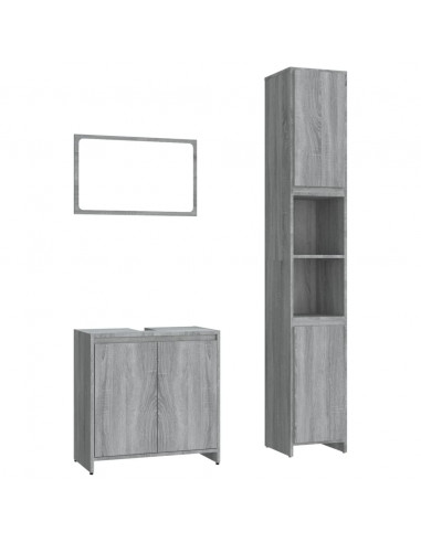 Set Mobili da Bagno 3 pz Grigio Sonoma in Legno Multistrato