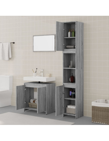 Set Mobili da Bagno 3 pz Grigio Sonoma in Legno Multistrato