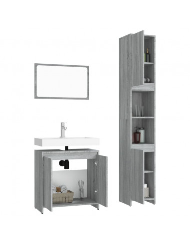 Set Mobili da Bagno 3 pz Grigio Sonoma in Legno Multistrato
